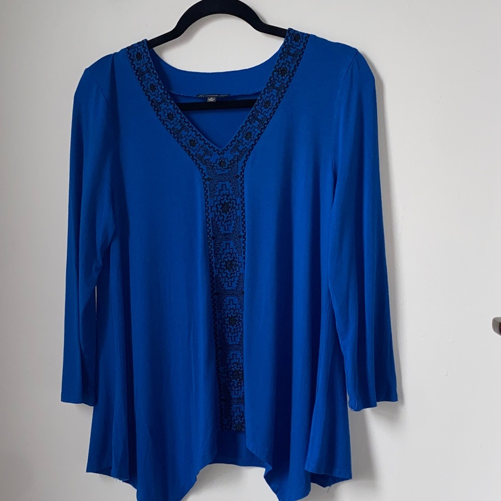 Adrianna Papell Royal Blue Blouse with Embellished Neckline
